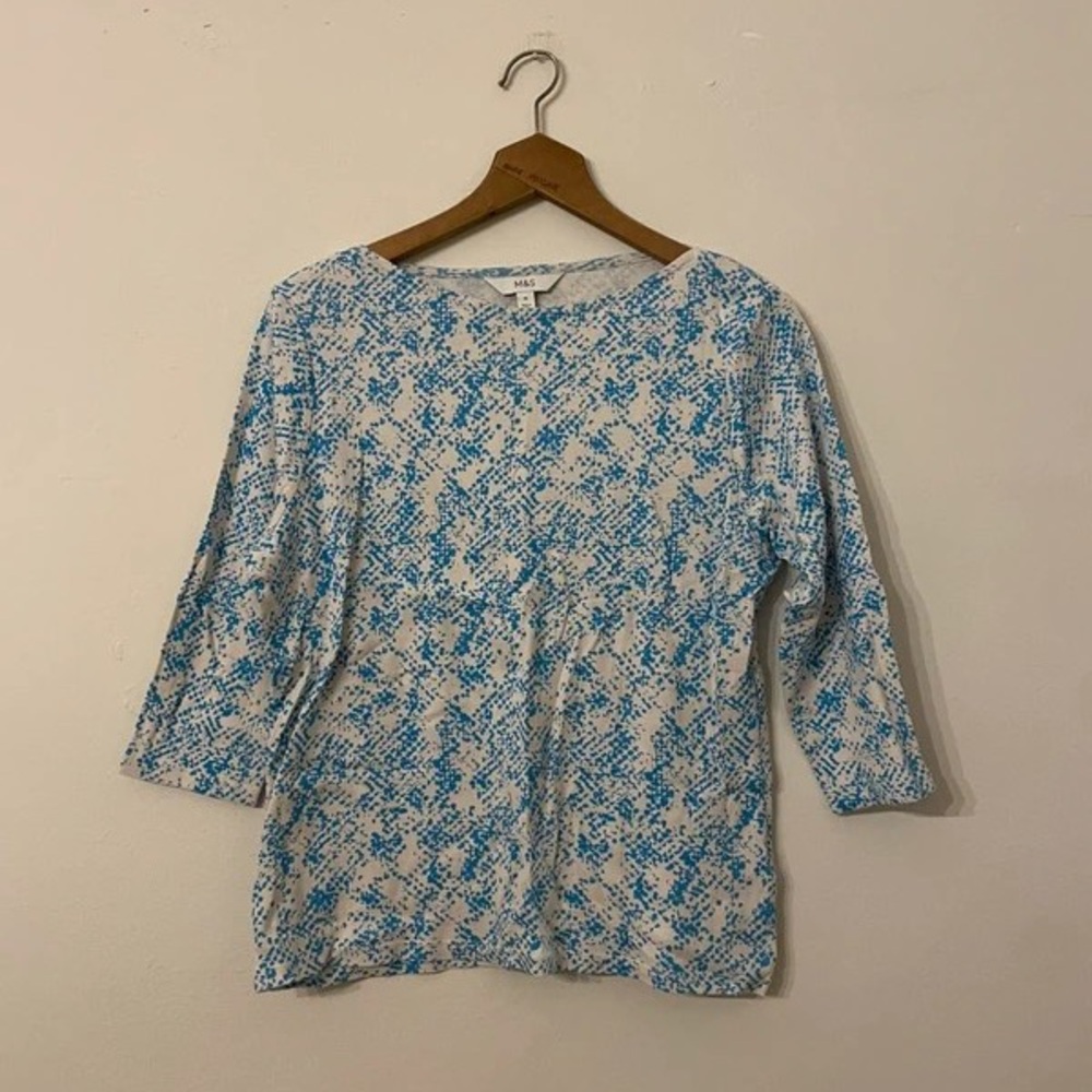 H&M Blue and White Patterned Long Sleeve Top